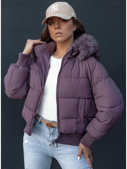 Lila női téli steppelt kabát bundával a kapucniján COLDPACK