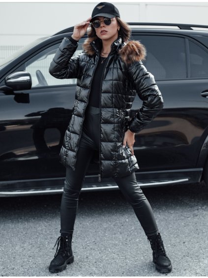 Fekete női téli steppelt kabát kapucnival WINTERZIP