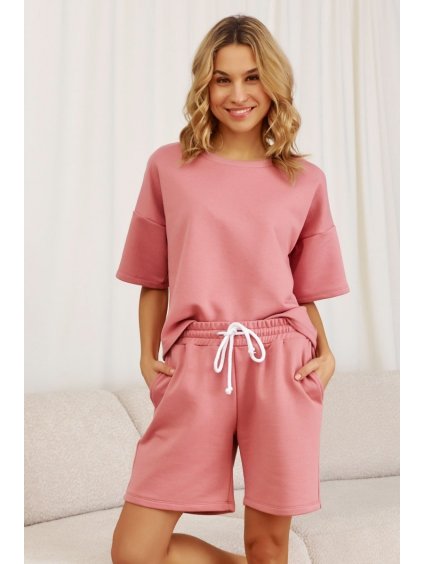 Rózsaszín női tréningruha hosszabb rövidnadrággal