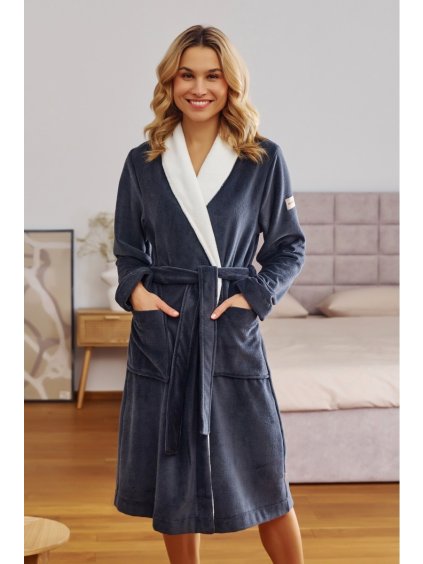 Sötétszürke hosszú fürdőköpeny kapucni nélkül SOFT