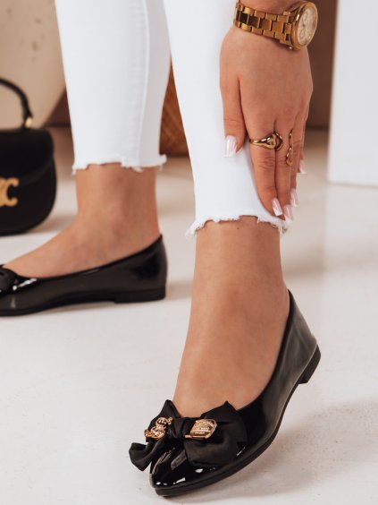 *Fekete női lakkbőr balerinacipő dekoratív masnival TEDBOW