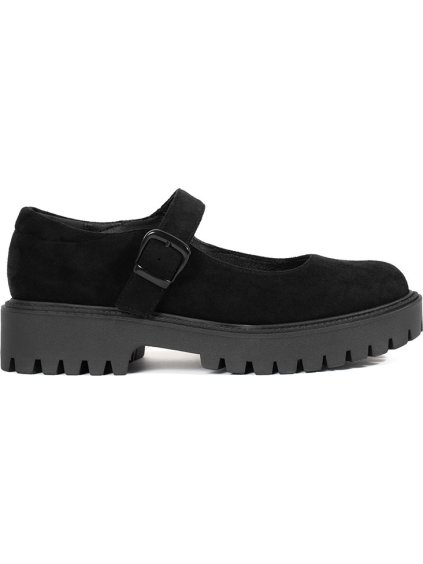 Fekete velúr platformos félcipő, 4 cm-es sarok