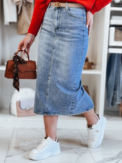 Kék farmer midi szoknya hasítékkal MERITTA