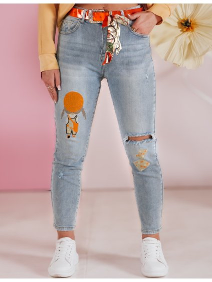 Világoskék női slim fit szabású farmer horzsolásokkal és foltokkal GIRLHOOD