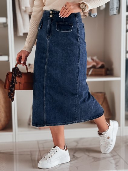 Női sötétkék farmer midi szoknya hasítékkal BLUEVIC (Méret S)