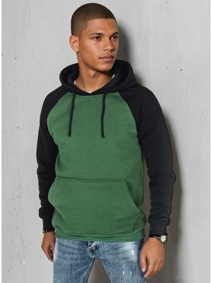 Zöld-fekete férfi kényelmes pulóver kenguru zsebbel