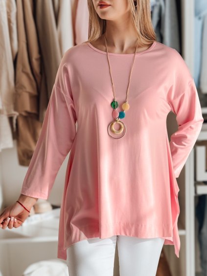 Világos rózsaszín női aszimmetrikus oversize blúz medállal COMFILA
