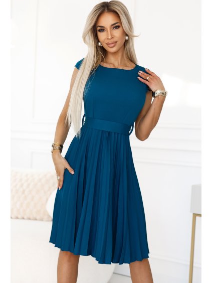 Kék ruha rakott szoknyával CELESTE (Méret XS)