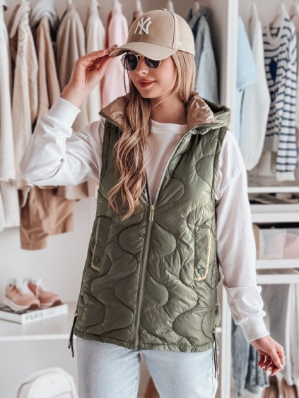 Khaki színű női steppelt mellény VESOLITA (Méret S)