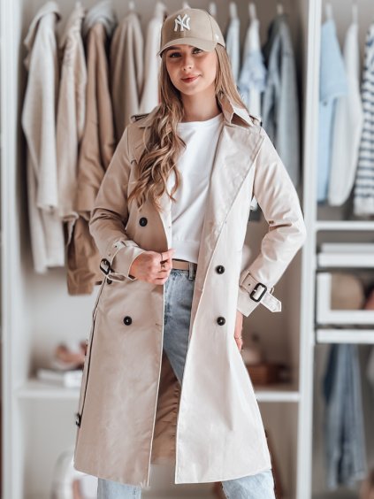 Krémszínű hosszú trench kabát övvel SLIMFOTA