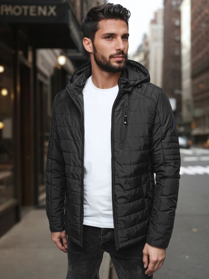 Fekete férfi steppelt átmeneti kabát