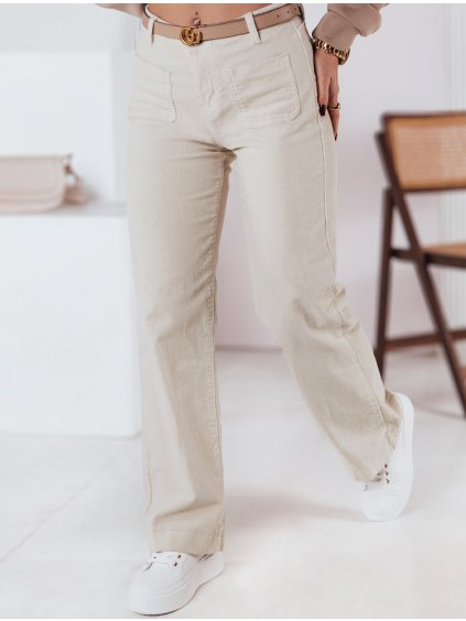 Világos bézs női széles kordbársony nadrág WELVIA