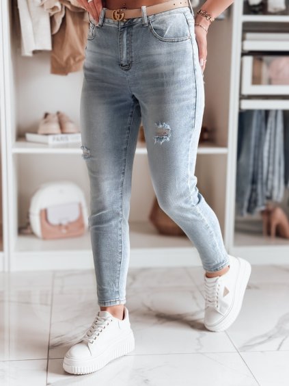 Világoskék mom farmer magas derékkal és horzsolásokkal MOMWAY