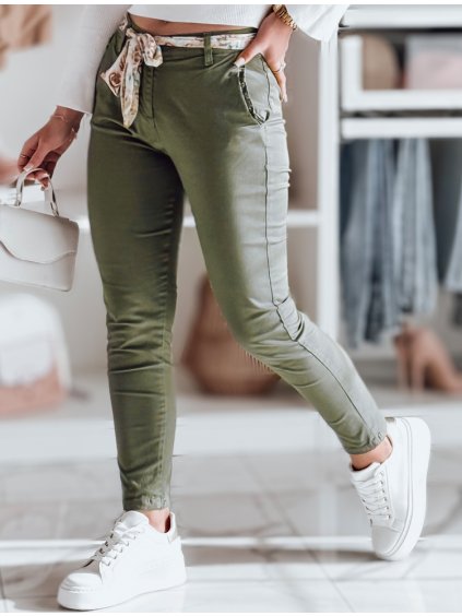 Női sötétzöld chino nadrág övvel ROSSALI