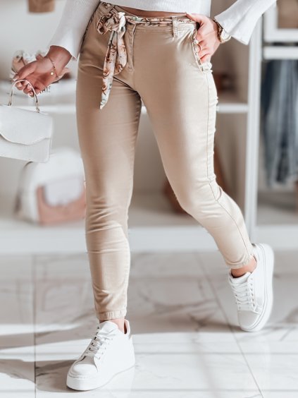 Női bézs színű chino nadrág övvel ROSSALI