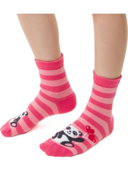 Rózsaszín csíkos gyerekzokni pandával Art.014