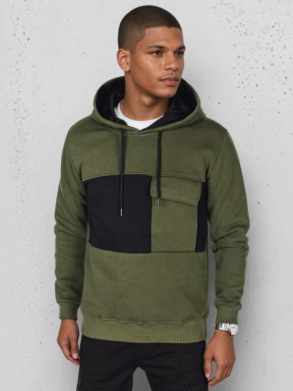 Khaki színű férfi pulóver mellzsebbel