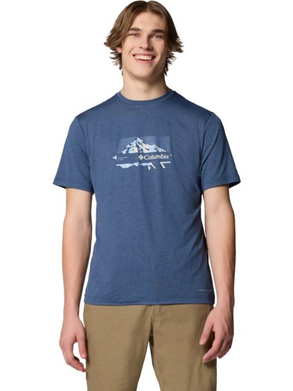Sötétkék férfi póló Columbia Kwick Hike Graphic SS Tee