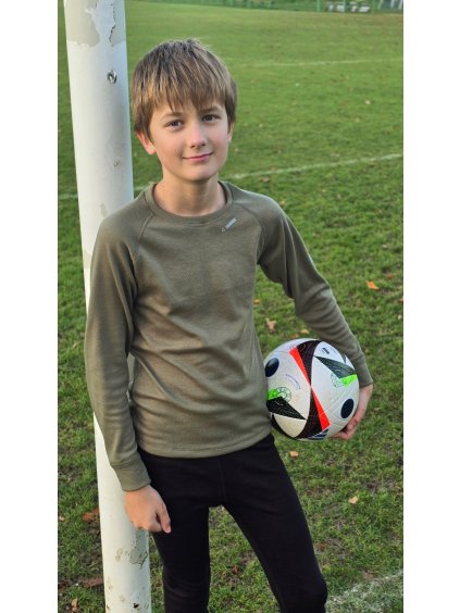 Khaki színű gyerek merinó gyapjú póló