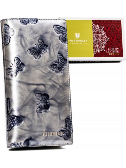 Peterson ezüst bőr pénztárca pillangó mintával Y569