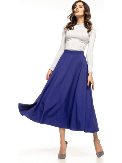 Sötétkék női midi szoknya kiszélesedő szabással (Rozmiar S)