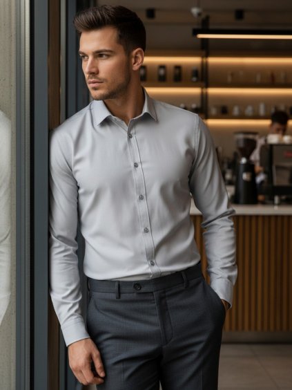 (Méret 2XL) Világosszürke egyszínű férfi ing