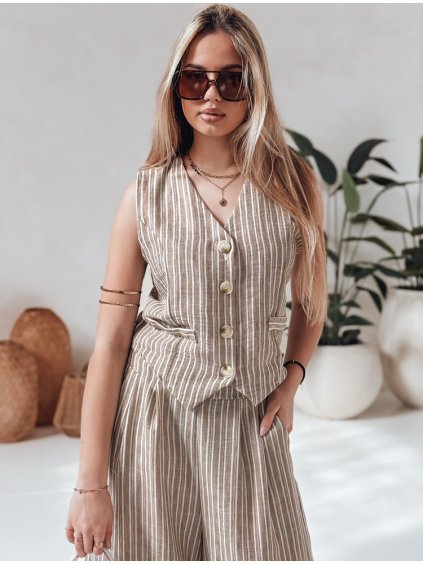 Női barna csíkos elegáns mellény LINELIA