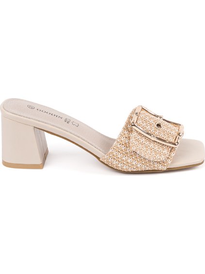 Tweed bézs tűsarkú papucs, 5,5 cm sarok