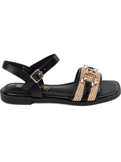 Fekete női szandál puha bőr talpbetéttel