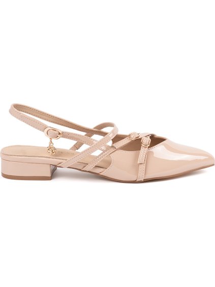 Női bézs lakkozott cipő nyitott sarokkal, sarok 3 cm