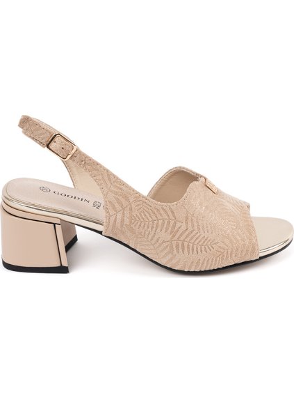 Bézs színű női oszlopsarkú szandál, sarok 5 cm