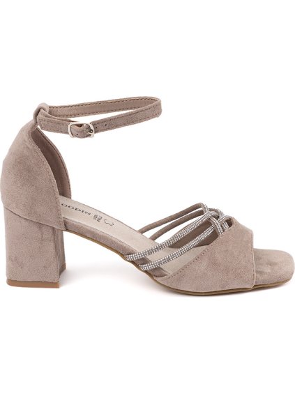 Bézs színű női velúr szandál platformon, sarok 6 cm