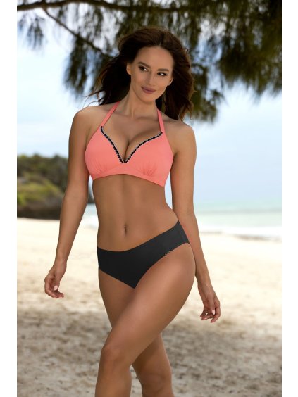 Korall-fekete fürdőruha dekoratív szegéllyel Koko