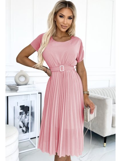 Rakott rózsaszín midi ruha széles övvel JULIA