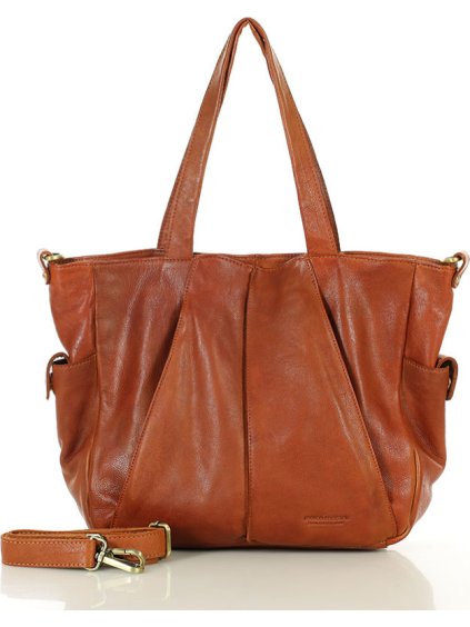 MARCO MAZZINI Camel színű női bőr shopper táska