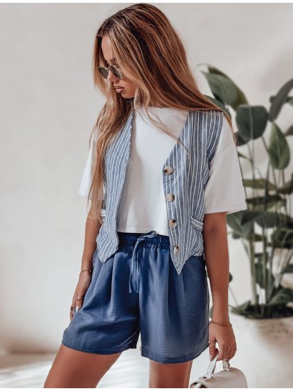 Sötétkék női szövet rövidnadrág megkötővel RELAX TIME