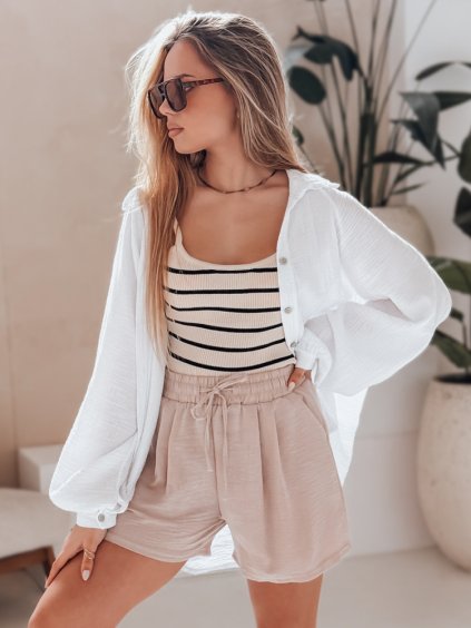 Bézs színű női szövet rövidnadrág megkötővel RELAX TIME