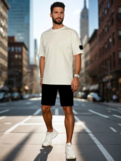 Fehér-fekete férfi rövid melegítő cargo rövidnadrággal