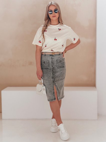 Női szürke farmerszoknya, magas derekú és gombos GUZIKOVA
