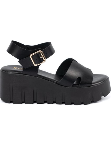 Fekete női magas platformú szandál