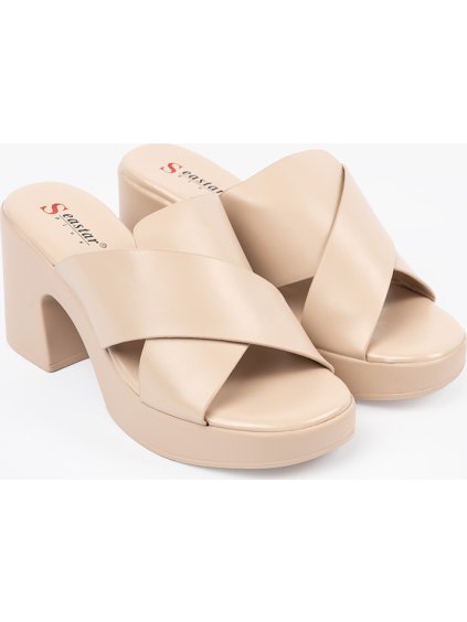 Bézs színű női papucs platformon, 8 cm-es sarokkal