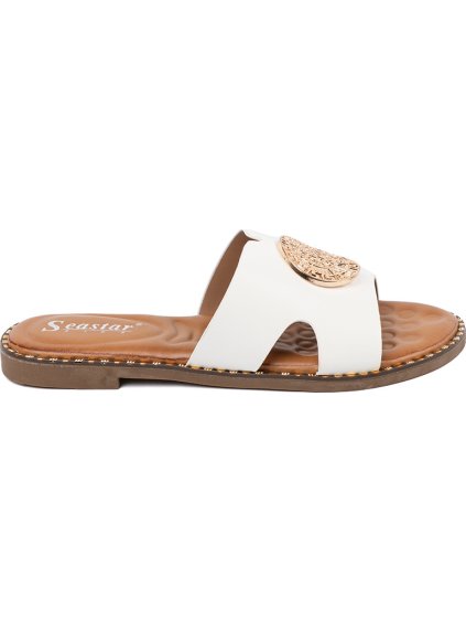 Fehér női papucs arany díszítéssel