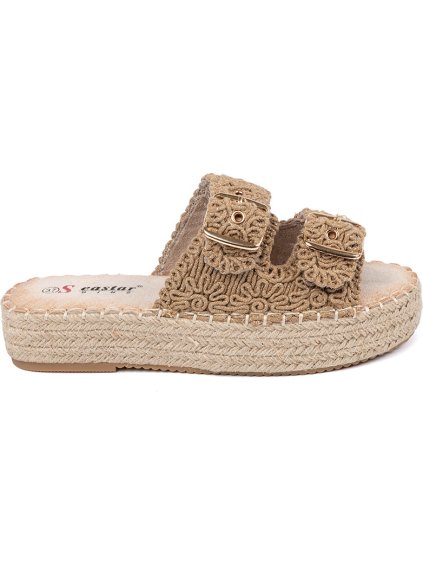 Bézs színű női kötött platformos papucs csatokkal