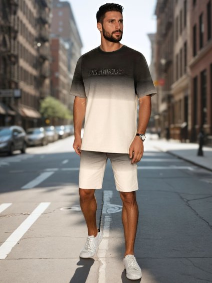 Krémszínű-fekete férfi rövid szett