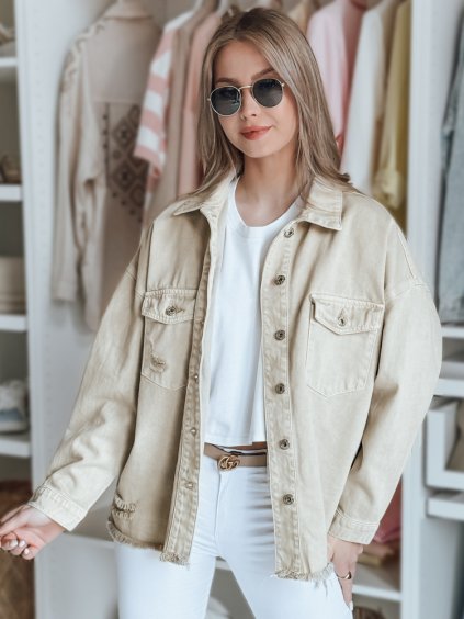 Bézs színű, túlméretezett női farmerdzseki JUSTDEM (Méret S/M)