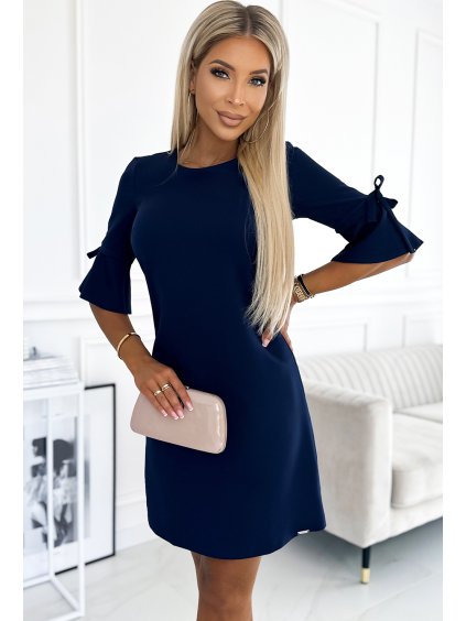 (Méret M) Sötétkék ruha S fodrok az ujjakon CELINE