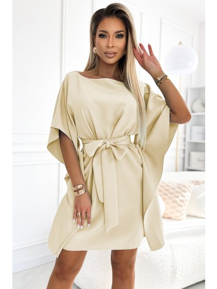 Elegáns ruha NICOLA övvel - bézs (Méret S/M)