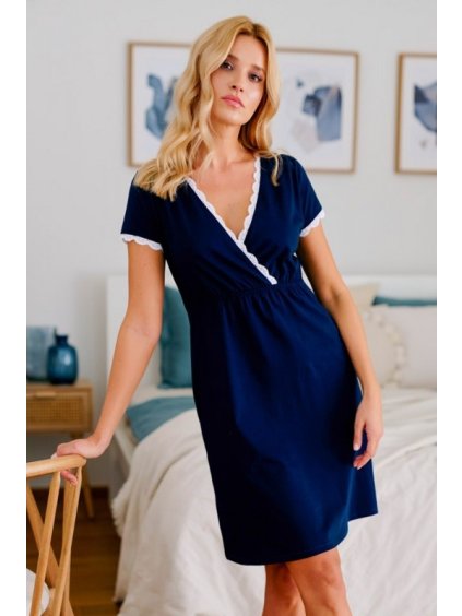 Sötétkék szoptatós hálóing beköthető kivágással