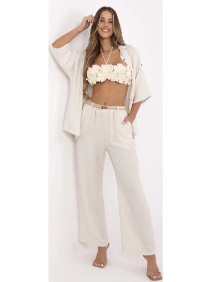 Világos bézs női nyári viszkóz nadrág kötött övvel