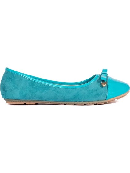 Türkiz lapos talpú női balerinacipő lakkbőr orral
